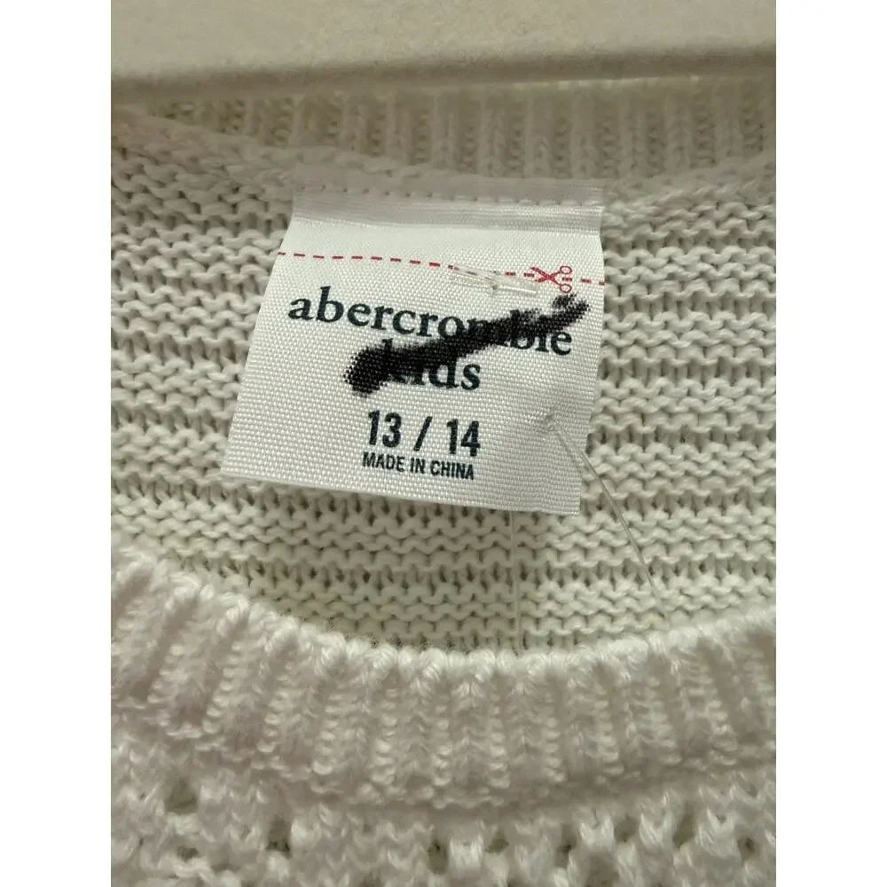 Abercrombie Kids White Knit Sweater Dress Girls 13 14 Sleeveless Crochet Cotton
